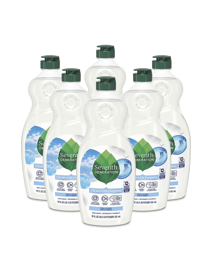 Seventh Generation صابون غسيل الأطباق السائل من الجيل السابع، خالٍ من العطور، 19 أونصة سائلة (عبوة من 6 قطع)  - Image 1