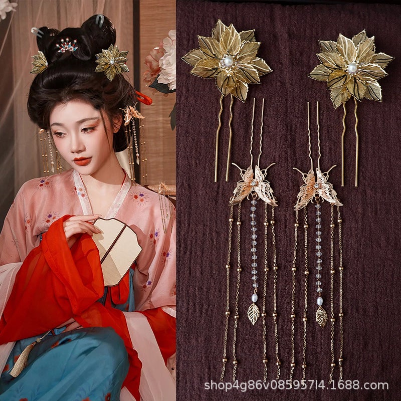 Generic Ancient Costume National style accessories ancient style Tang Han clothing headdress silk flower hair accessories Dunhuang dance hairpin hair ball accessories combHair accessories combination (M220 hairpin pair + M224 hairpin pair) Hair accessories combination (M220 hairpin pair + M224 hairpin pair)
