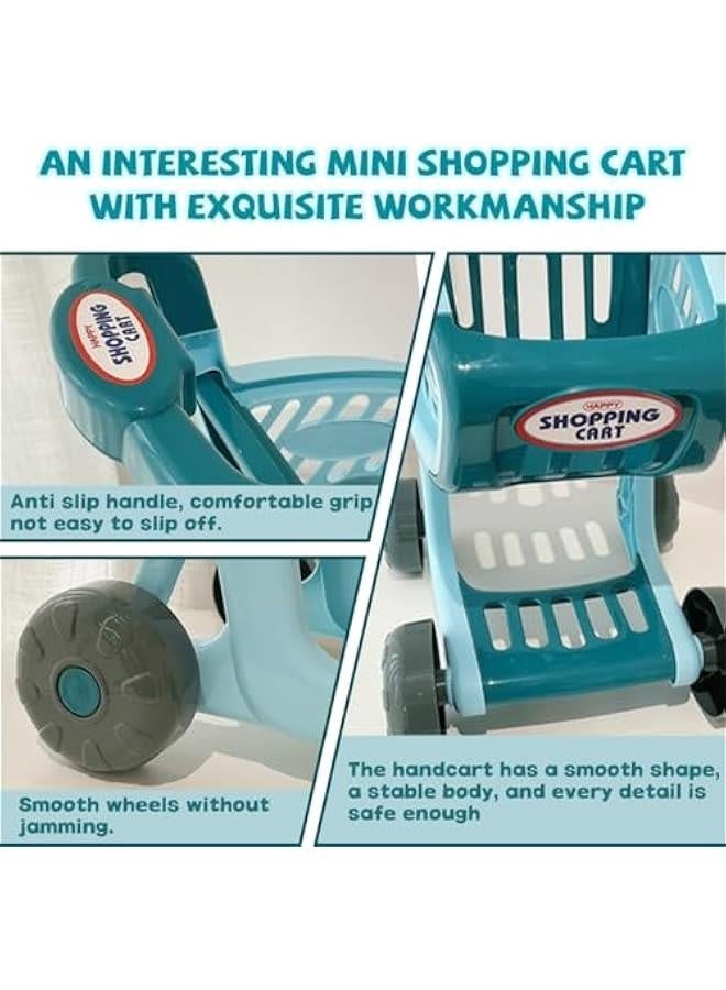 Kids Shopping Cart Trolley Play Set-Educational Toy Shopping Cart,Supermarket Playset with Grocery Food Fruit Vegetables Shop Pretend Food Accessories,Large Shopping Cart with Music and Light(Blue) - Image 4
