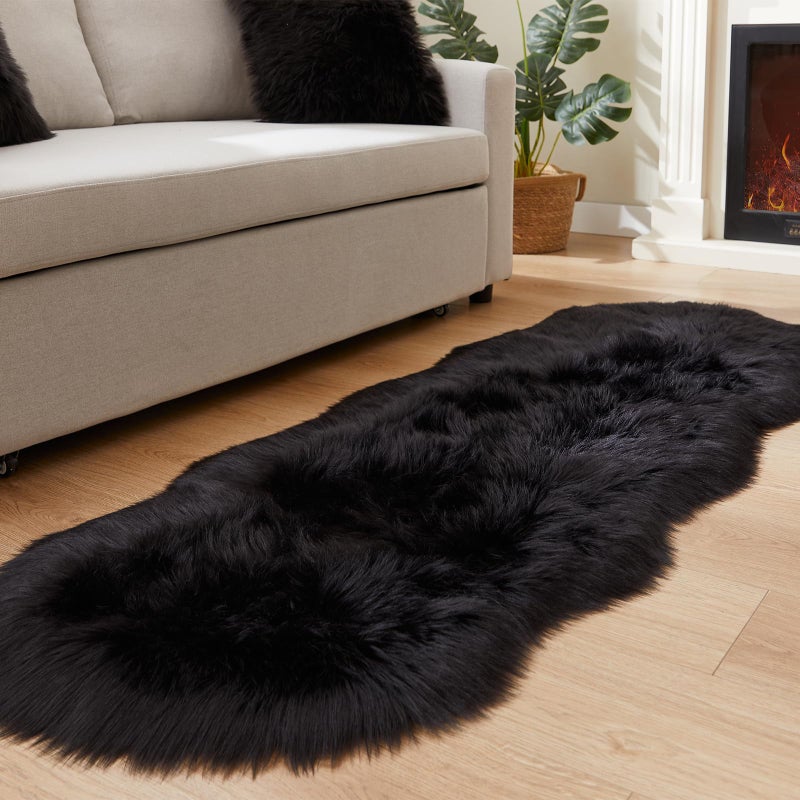 EasyJoy Ultra Soft Fluffy Shaggy Area Rug Faux Fur Rug Chair Cover Seat Pad Fuzzy Area Rug for Bedroom Floor Sofa Living Room 2 x 6 ft Sheepskin Black