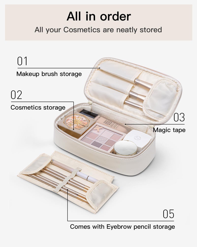 Vlando Travel Makeup Bag,Small Makeup Pouch Cosmetic Bag for Women Makeup Organizer Bag Gifts for Women Girlfriend Teacher Mom Brithday Gifts-White - Image 3