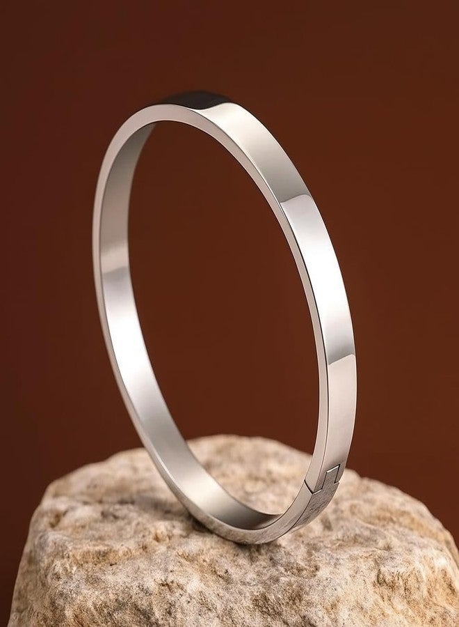 Vientiq Contemporary Silver-Plated Plain Link Magnetic Clasp Bracelet For Men/Boy's (Contemporary_3) - Image 3