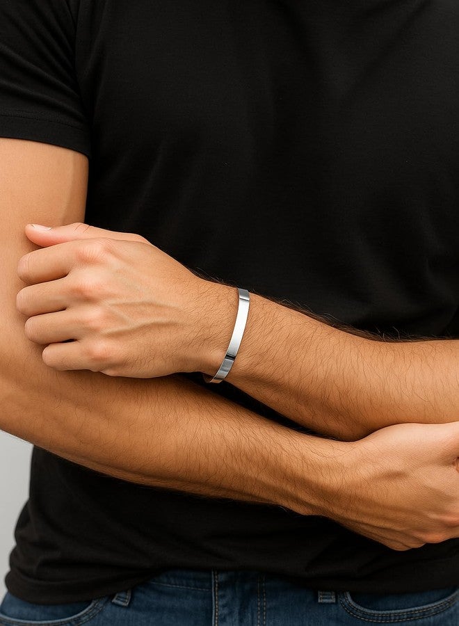 Vientiq Contemporary Silver-Plated Plain Link Magnetic Clasp Bracelet For Men/Boy's (Contemporary_3) - Image 2