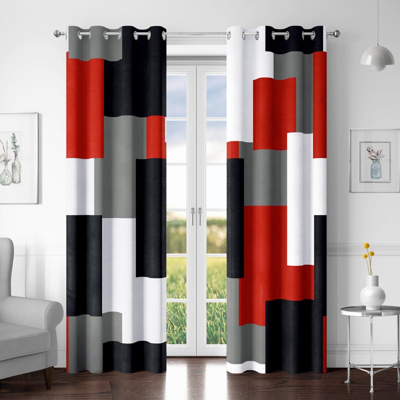 Tyrot Red Black 100% Blackout Curtains for Bedroom 84 inch Long 2 Panels Set Modern Abstract Geometric Black Out Living Room Curtains Christmas Red Thermal Room Darkening Window Drapes, 52Wx84L - Image 1