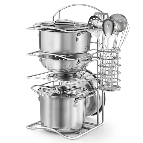 TikOnsYol 12Pcs Kids Pretend Play Kitchen Accessories Toy Stainless Steel Metal Pots and Pans Playset with Rack Mud Kitchen Accessories Toy Pots and Pans for Kids Toddler Age 3 Years Old - Image 1