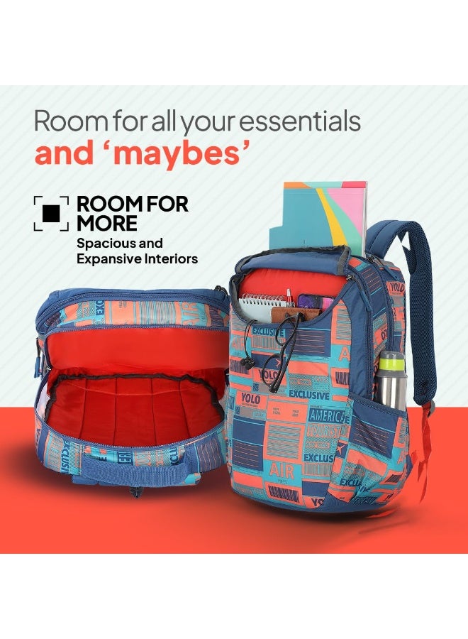 American Tourister Mist (Style 4), 31L Volume 4 Compartment Backpack With An Add-On Rain Cover & Front Organizer, For Unisex - Blue/Orange - Image 3