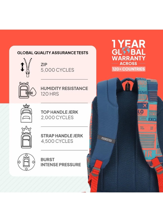 American Tourister Mist (Style 4), 31L Volume 4 Compartment Backpack With An Add-On Rain Cover & Front Organizer, For Unisex - Blue/Orange - Image 4