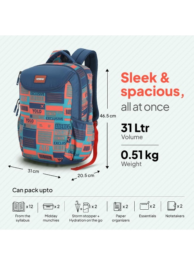 American Tourister Mist (Style 4), 31L Volume 4 Compartment Backpack With An Add-On Rain Cover & Front Organizer, For Unisex - Blue/Orange - Image 2