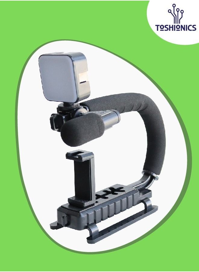 Generic Vlogger Camera Bracket Stabilizer Kit For Vlogging video with LED Studio Light and Microphone  - Image 1