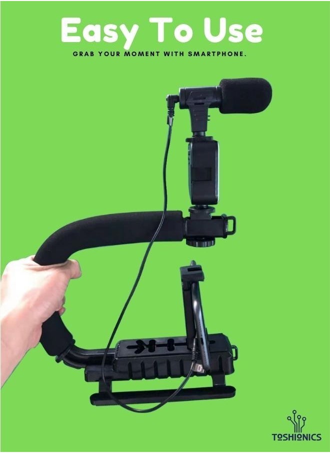 Generic Vlogger Camera Bracket Stabilizer Kit For Vlogging video with LED Studio Light and Microphone  - Image 3