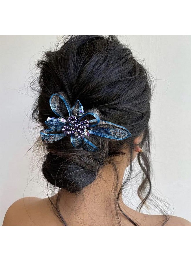 Campsis Bridal Wedding Hair Clip Blue Flower Crystals Hair Barrettes Clips For Bride Handmade Rhinestones Hair Piece Accessories For Women Bridesmaids Prom Party Dinner - Image 1