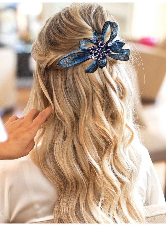 Campsis Bridal Wedding Hair Clip Blue Flower Crystals Hair Barrettes Clips For Bride Handmade Rhinestones Hair Piece Accessories For Women Bridesmaids Prom Party Dinner - Image 2