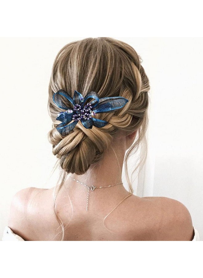 Campsis Bridal Wedding Hair Clip Blue Flower Crystals Hair Barrettes Clips For Bride Handmade Rhinestones Hair Piece Accessories For Women Bridesmaids Prom Party Dinner - Image 5