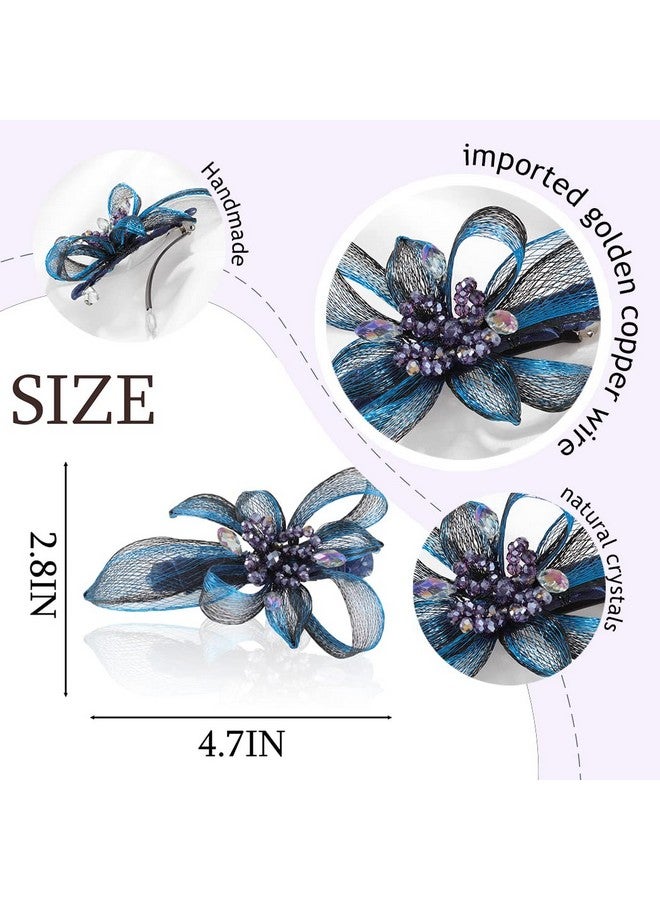 Campsis Bridal Wedding Hair Clip Blue Flower Crystals Hair Barrettes Clips For Bride Handmade Rhinestones Hair Piece Accessories For Women Bridesmaids Prom Party Dinner - Image 4