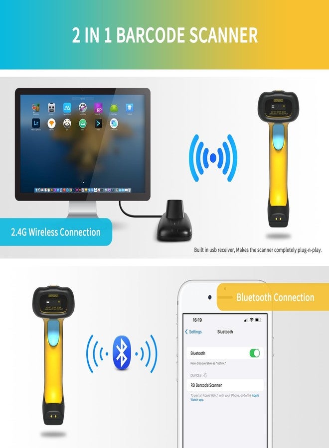 NETUM Upgraded QR Industrial Bluetooth Barcode Scanner with Charging Dock, Wireless 2D 1D Bar Code Reader 2600mAh Drop Protection Shock Dust Proof Hands Free for Windows Mac Android iOS (NT-1200) - Image 4