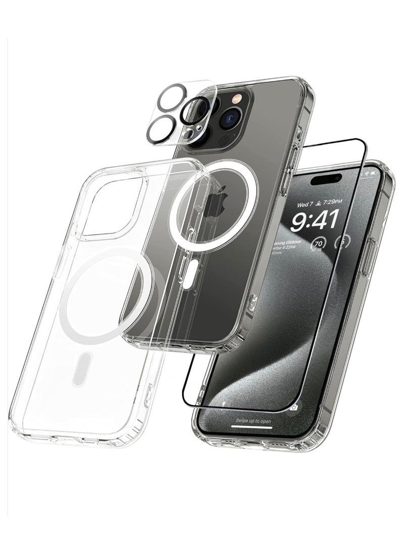Generic - iPhone 15 Pro Case Clear Magsafe Ultra Thin Cover Anti-Yellowing Magnetic Cases with Screen Protector and Camera Lens Protector, Full Coverage Set for Apple iPhone 15 Pro 6.1 inch - Image 1