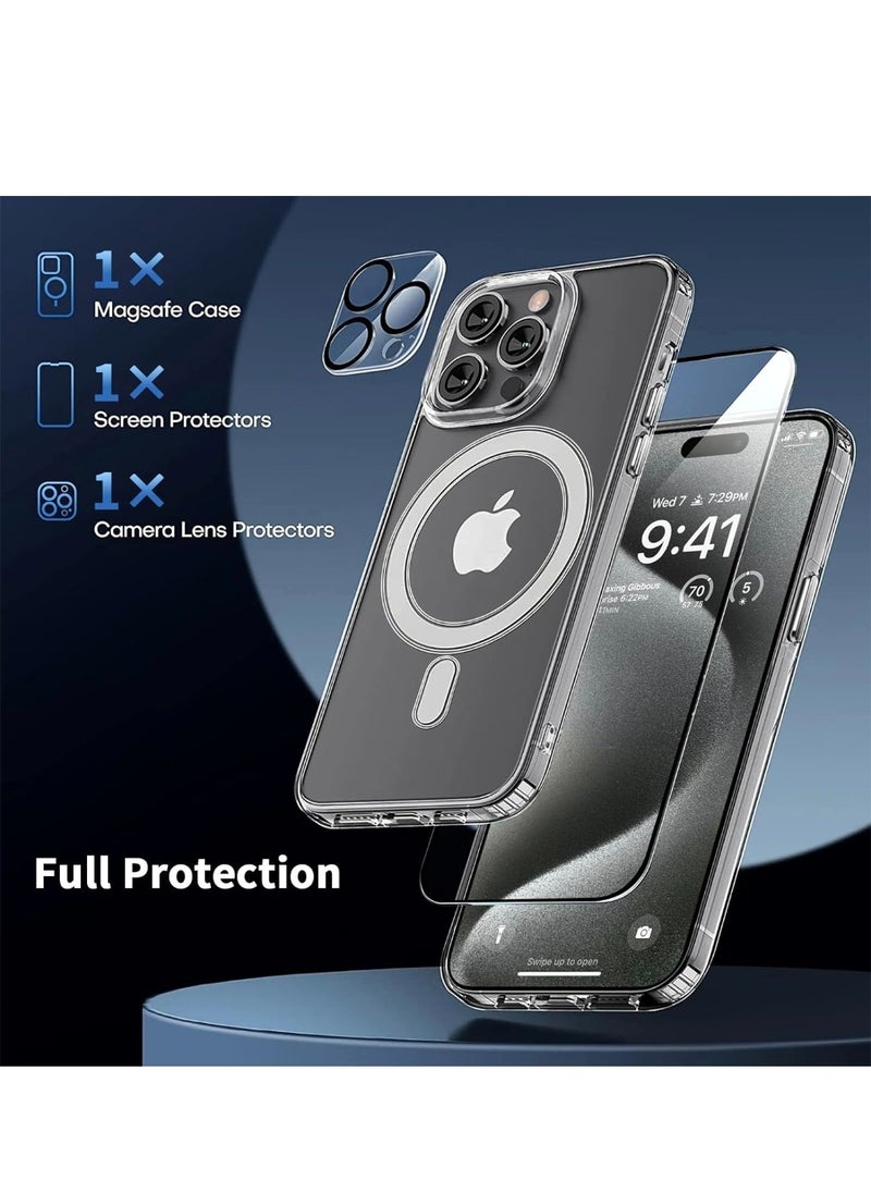 Generic - iPhone 15 Pro Case Clear Magsafe Ultra Thin Cover Anti-Yellowing Magnetic Cases with Screen Protector and Camera Lens Protector, Full Coverage Set for Apple iPhone 15 Pro 6.1 inch - Image 1
