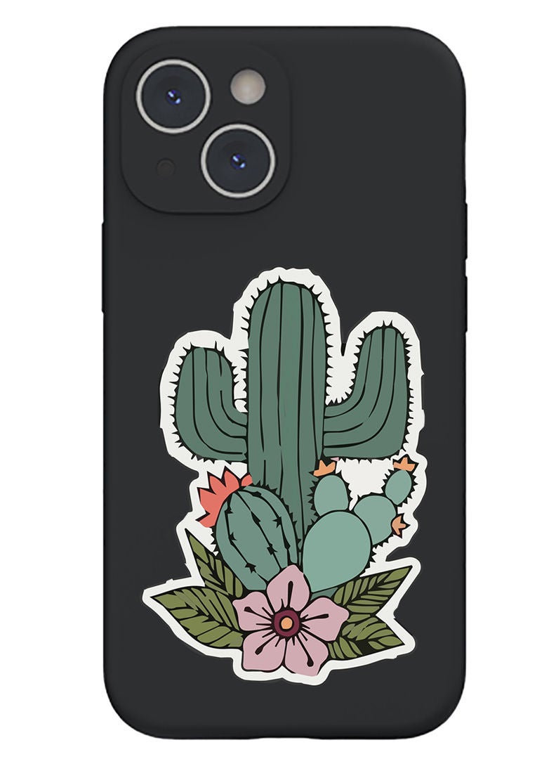 Theodor Protective Slim Fit Case Liquid Silicone Cover with Full Body Protection Anti-Scratch Shockproof Case For iPhone 13 Black  - Cat Halloween with broom - Image 1