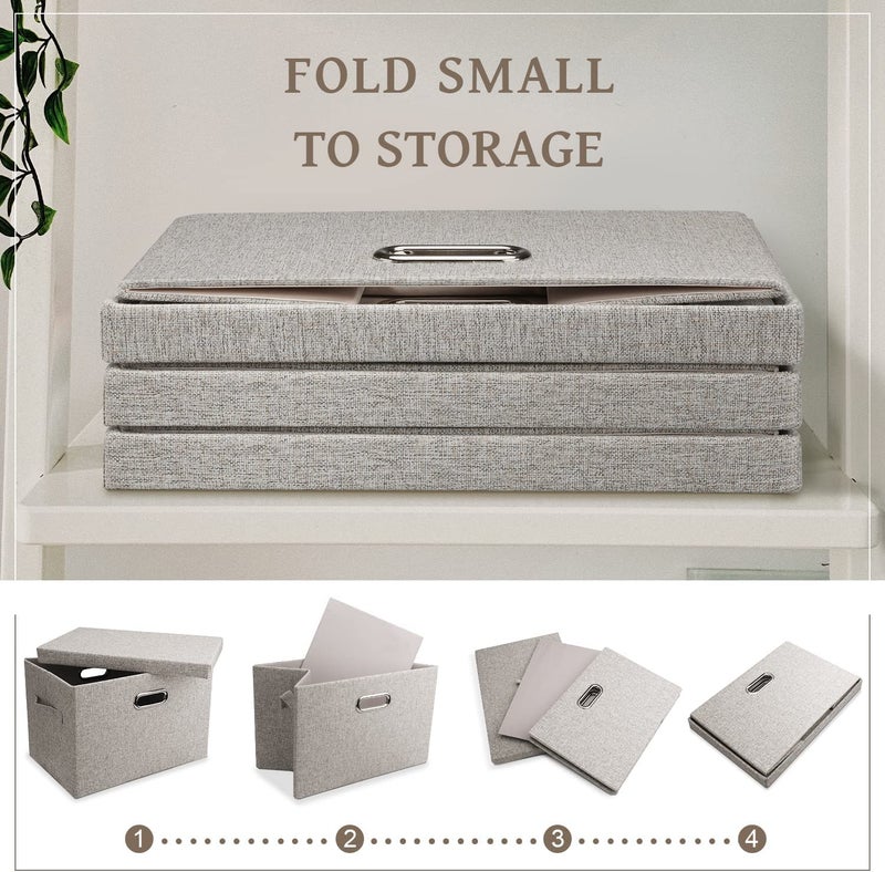 Graciadeco Medium 15" 21 Quart Collapsible Stackable Storage Bins with Lids, 5 Packs Beige Foldable Fabric Closet Boxes Heavy-duty Linen Cube Baskets Container for Bedroom Office (15 x 11 x 8) - Image 3