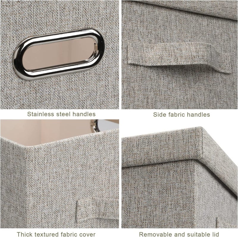 Graciadeco Medium 15" 21 Quart Collapsible Stackable Storage Bins with Lids, 5 Packs Beige Foldable Fabric Closet Boxes Heavy-duty Linen Cube Baskets Container for Bedroom Office (15 x 11 x 8) - Image 5