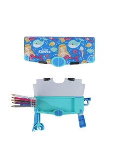 SMILY KIDDOS Smily Kiddos Multi Functional Pop Out Pencil Box for Kids Stationery for Children | 24.5 x 4 x 10cm | - Mermaid Theme - Blue  - Image 1