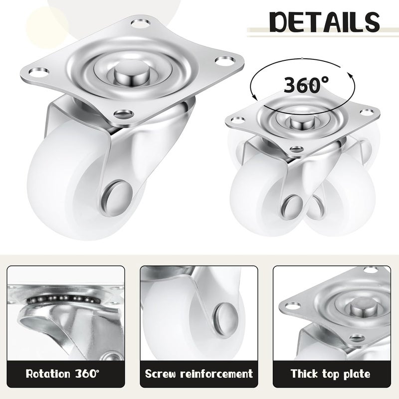 Maitys 24 Pcs 1 Small Caster Wheels Heavy Duty Rigid Swivel Casters with 360 Degree Metal Top Plate Plastic No Noise Low Profile Rectangle Wheels for Furniture Appliances Each 22 lb Load Capacity - Image 4