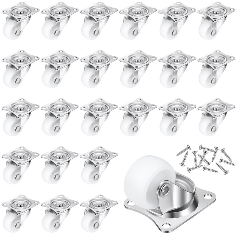 Maitys 24 Pcs 1 Small Caster Wheels Heavy Duty Rigid Swivel Casters with 360 Degree Metal Top Plate Plastic No Noise Low Profile Rectangle Wheels for Furniture Appliances Each 22 lb Load Capacity - Image 1
