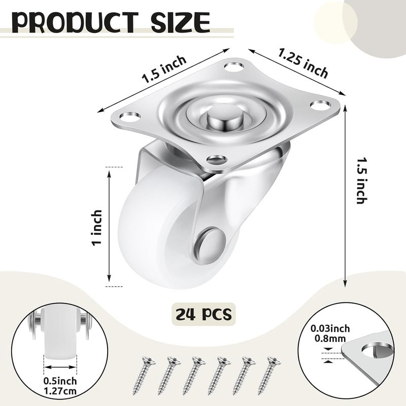 Maitys 24 Pcs 1 Small Caster Wheels Heavy Duty Rigid Swivel Casters with 360 Degree Metal Top Plate Plastic No Noise Low Profile Rectangle Wheels for Furniture Appliances Each 22 lb Load Capacity - Image 2
