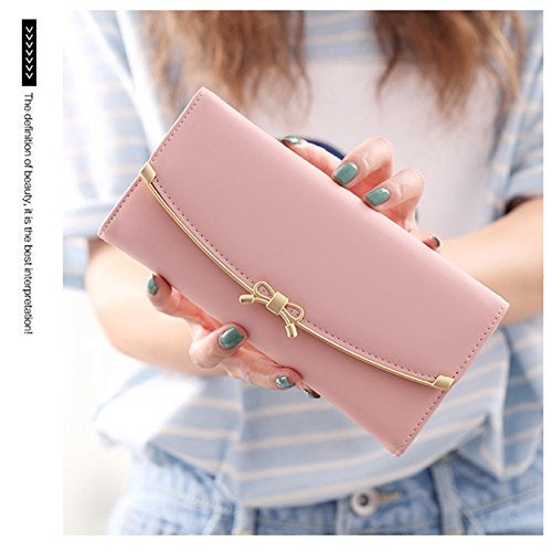 Woolala Women Cute Bowknot Wallet Trifold Large Capacity Long Purse - Image 2