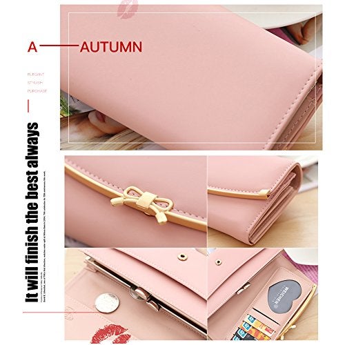 Woolala Women Cute Bowknot Wallet Trifold Large Capacity Long Purse - Image 4