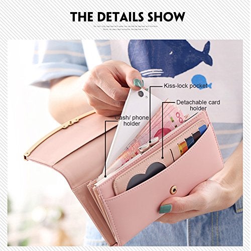 Woolala Women Cute Bowknot Wallet Trifold Large Capacity Long Purse - Image 3