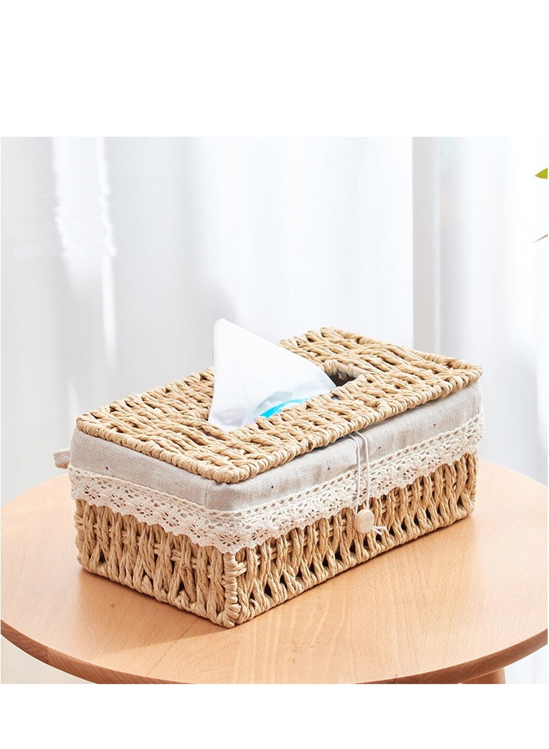 LINGWEI Tissue Case Hand Woven Tissue Box Holder Cover Facial Tissue Holder Napking Dispenser For Home Living room Bedroom Car Table Decoration  - Image 3