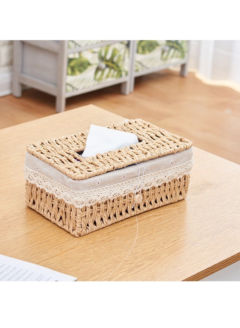 LINGWEI Tissue Case Hand Woven Tissue Box Holder Cover Facial Tissue Holder Napking Dispenser For Home Living room Bedroom Car Table Decoration  - Image 2