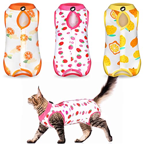 Nuanchu 3 Pieces Cat Recovery Suit Kitten Recovery Suit ECollar Alternative for Cats and Dogs Abdominal Skin Anti Licking Pajama Clothes SetsLargeFruit StyleColorful - Image 1