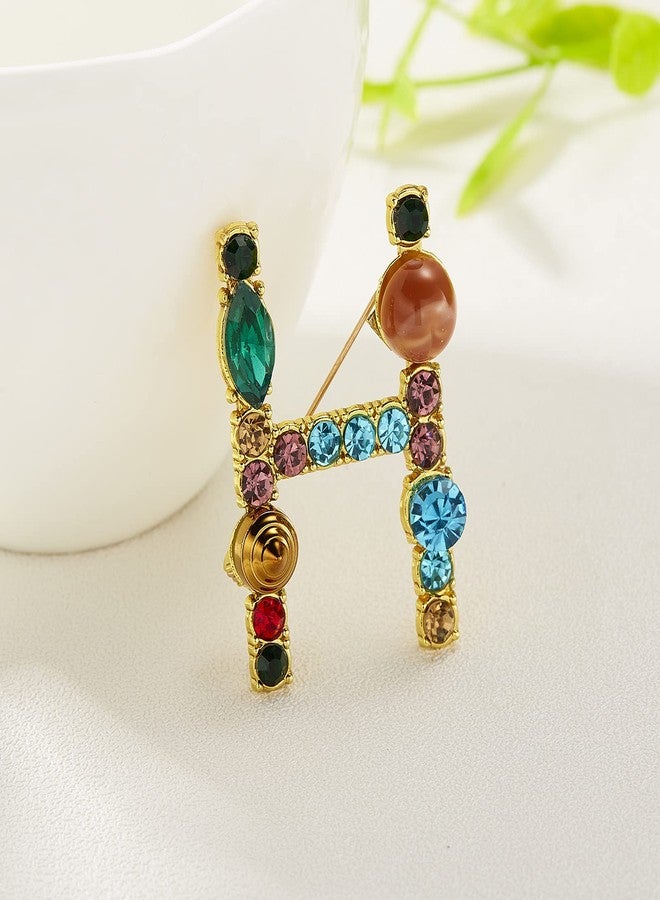 RINHOO Crystal Pearl Initial Brooch Gold Plated Enamel Colorful Letter Alphabet Breastpin Pin Jewelry for GIFTS (Gold H) - Image 2
