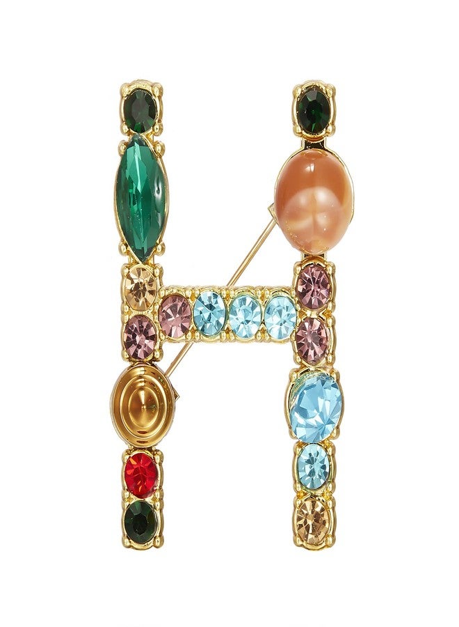 RINHOO Crystal Pearl Initial Brooch Gold Plated Enamel Colorful Letter Alphabet Breastpin Pin Jewelry for GIFTS (Gold H) - Image 1
