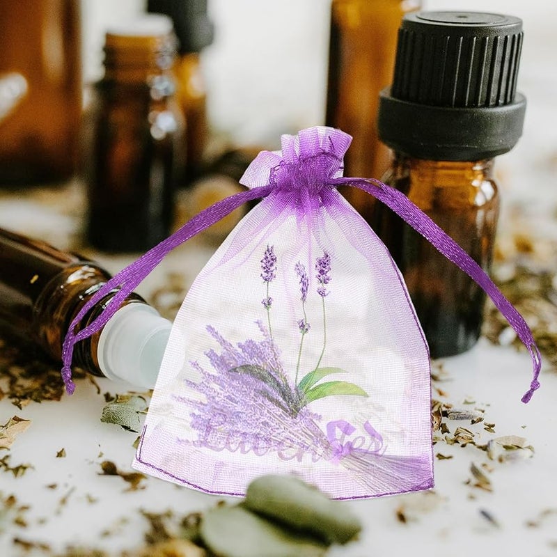 أكياس الأورجانزا الأرجوانية العميقة ذات سحب الأربطة ٢٠ قطعة لتخزين الخزامى المجفف، أكياس عطرية لخزانة المنزل - Image 4