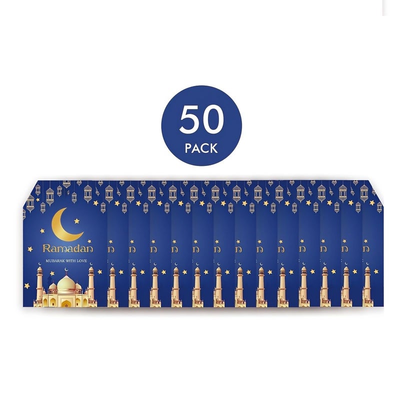 50 بطاقة شكر زرقاء لرمضان، علامات هدايا لحفلات العيد، ملصقات تغليف هدايا، بطاقات ملاحظات ذات طابع إسلامي - Image 2