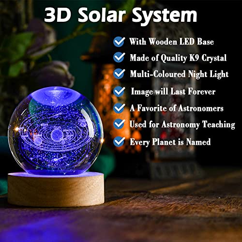 IFOLAINA 3D Solar System Crystal Ball 60mm Universe Gifts with Laser Engraved Model Astronomy Decor and Gift for Kids, Physics Enthusiasts, and Space Model Collectors - Image 2