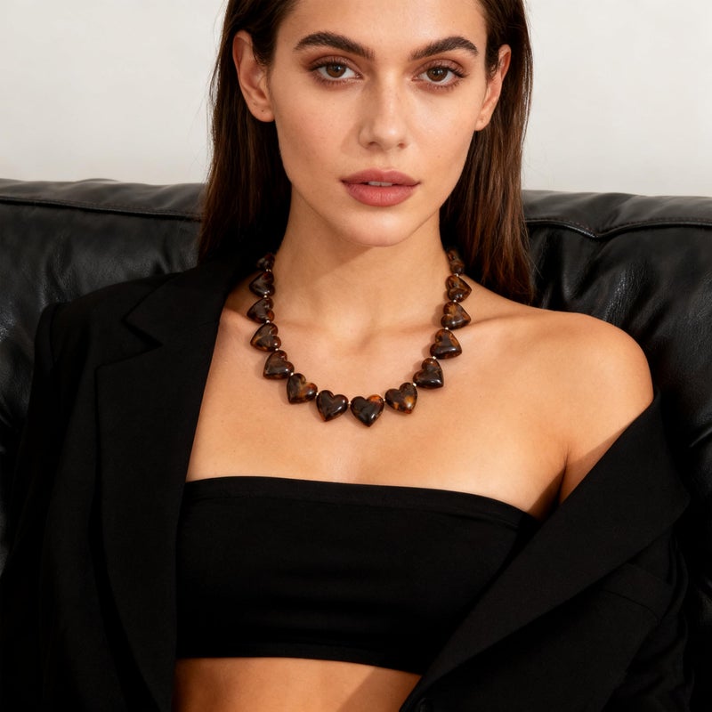 YUJIE Amber Acrylic Heart Choker Necklace for Women Vintage Punk Chunky Necklace Trendy Fashion Accessory (tiger eye) - Image 2