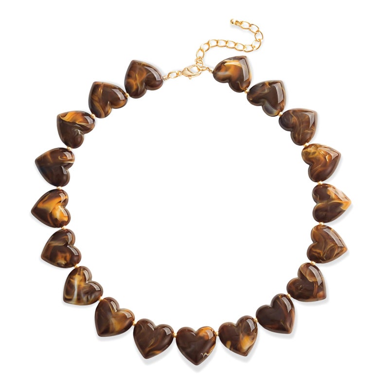 YUJIE Amber Acrylic Heart Choker Necklace for Women Vintage Punk Chunky Necklace Trendy Fashion Accessory (tiger eye) - Image 1