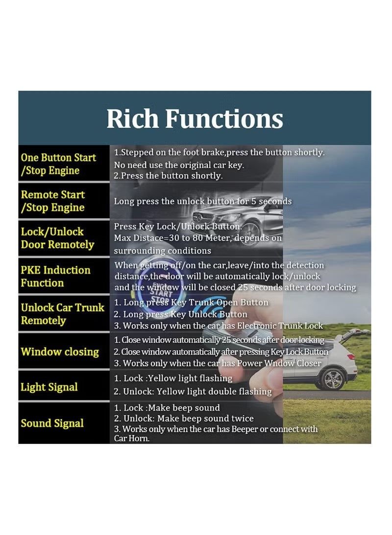 12V Car Passive Keyless Entry System PKE Engine Starter Push Button Vehicles Start/Stop Kit Safe Lock with 2 Smart Key - Image 5