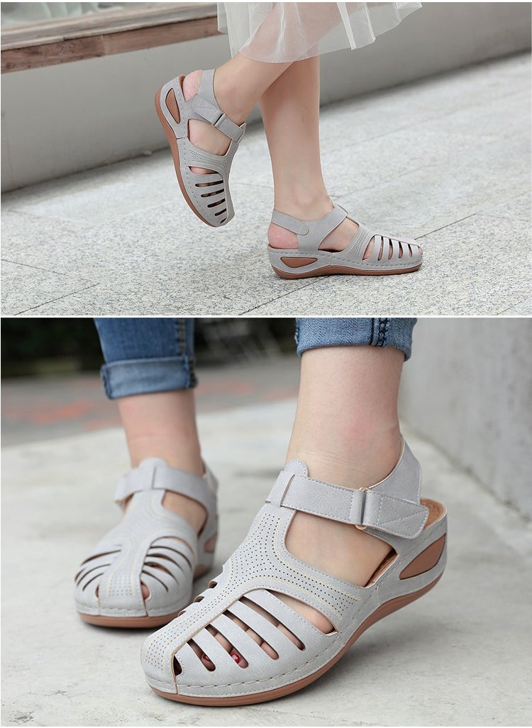 SIKETU Summer Hollow Out Retro Wedge Sandals Grey  - Image 2