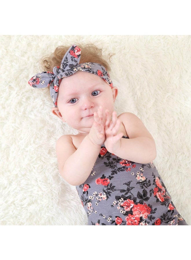 DRESHOW BQUBO 3 Sets Receiving Blanket with Headbands Newborn Baby Floral Printed Baby Shower Swaddle Gift - Image 3