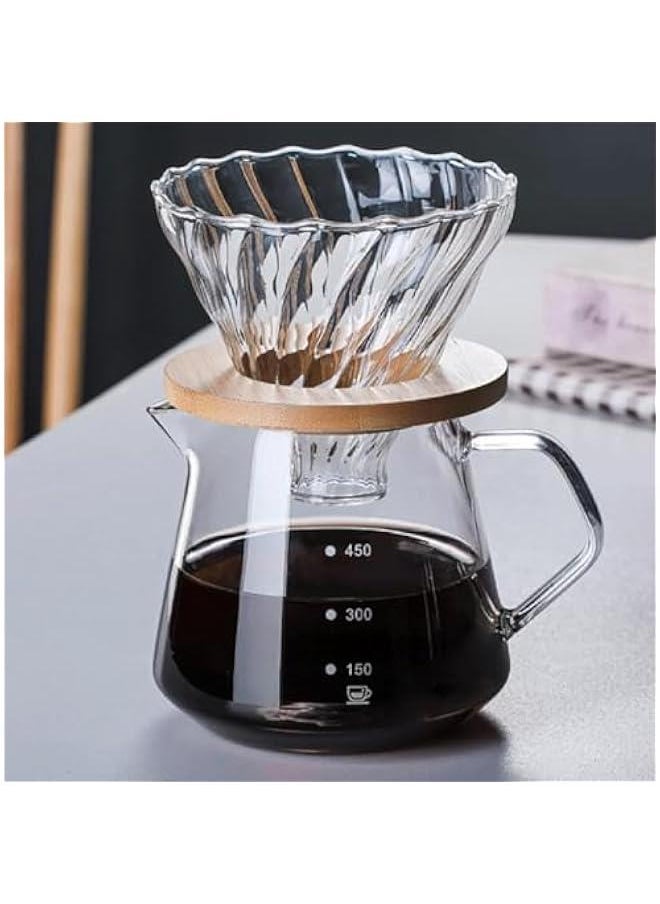 HOOKOR Pour Over Coffee Maker - 20 OZ /600ML Glass Carafe Coffee Server with Glass Coffee Dripper/Filter, Walnut Handle & Glass Lid, Drip Coffee Maker for Home Café Restaurant Camping (600ML)  - Image 1