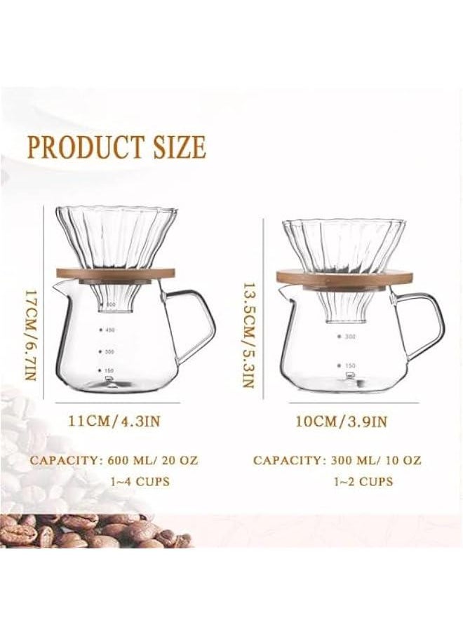 HOOKOR Pour Over Coffee Maker - 20 OZ /600ML Glass Carafe Coffee Server with Glass Coffee Dripper/Filter, Walnut Handle & Glass Lid, Drip Coffee Maker for Home Café Restaurant Camping (600ML)  - Image 2