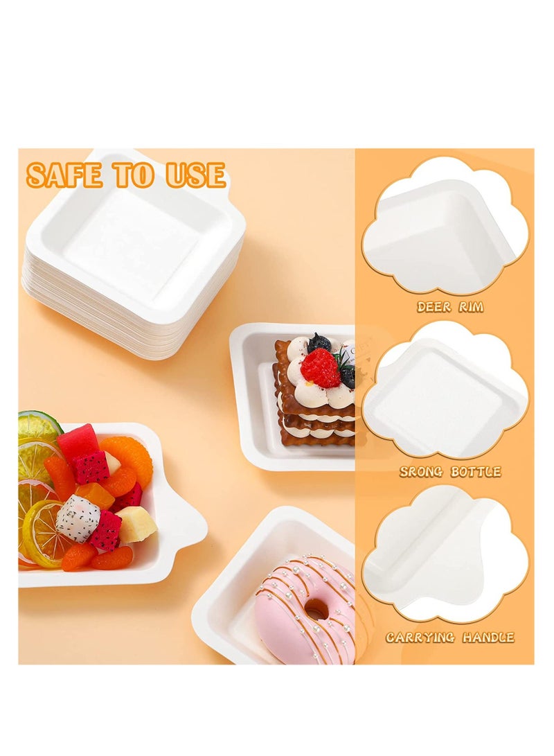 Y&D Paper Dessert Plates, Small Disposable Plates Bulk, White Cake Appetizer Square Snack 50PCS - Image 2