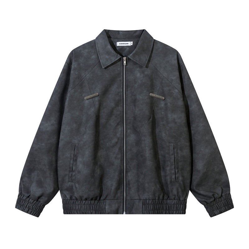 American Style Retro Trendy Brand Solid Color Pu Leather Jacket Coat Men'S And Women'S Autumn Loose Couples High-End Motorcycle Leather Coat - Image 1