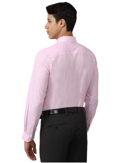 Peter England Peter England Men's Everyday Solid Slim Fit Full Sleeve Formal Shirt | Cotton-Rich Light Pink  - Image 3