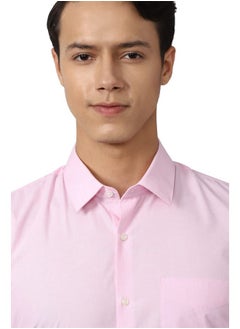 Peter England Peter England Men's Everyday Solid Slim Fit Full Sleeve Formal Shirt | Cotton-Rich Light Pink  - Image 4